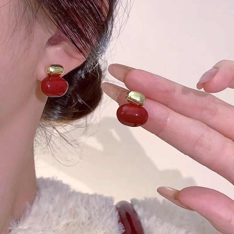 Women's Style Retro Design Metal Bean-shaped Oval Earrings