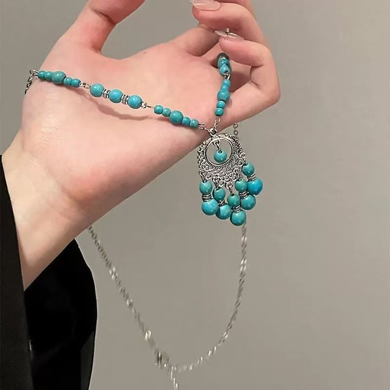 Women's Chinese Style Twin Tibetan Classical Beaded Clavicle Necklace