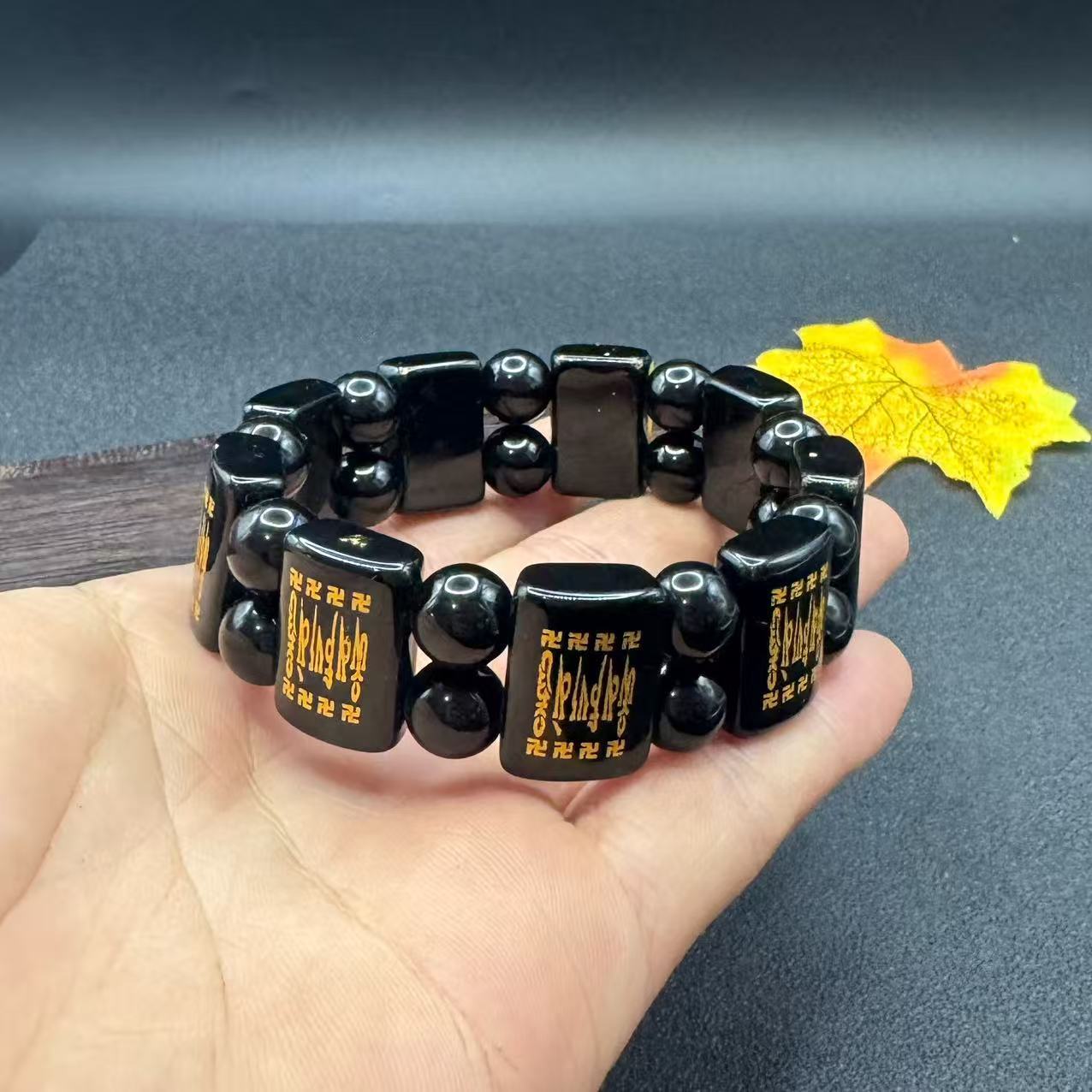Men's Double Row Hand Card Gold-plated Pattern Square Plate Popular Live Bracelets