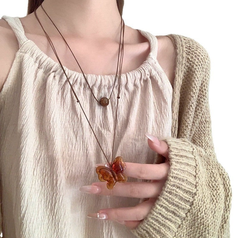 Inachus Autumn Acetate Butterfly Twin Sweater Necklaces