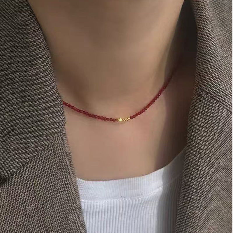 Sier Safety Lock Chinese Style White Necklace