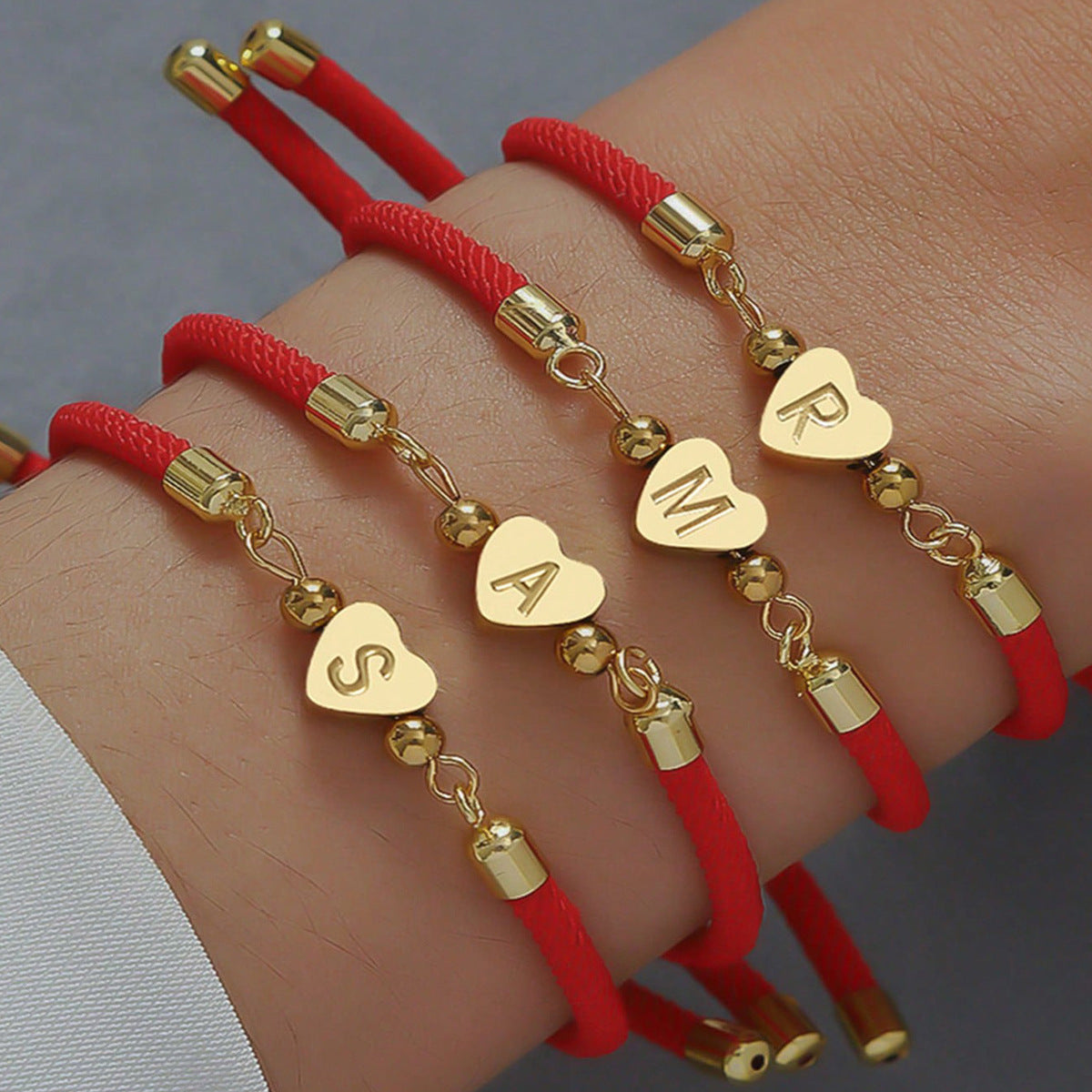 Women's Classic Heart Initial Letter Adjustable Colored Bracelets