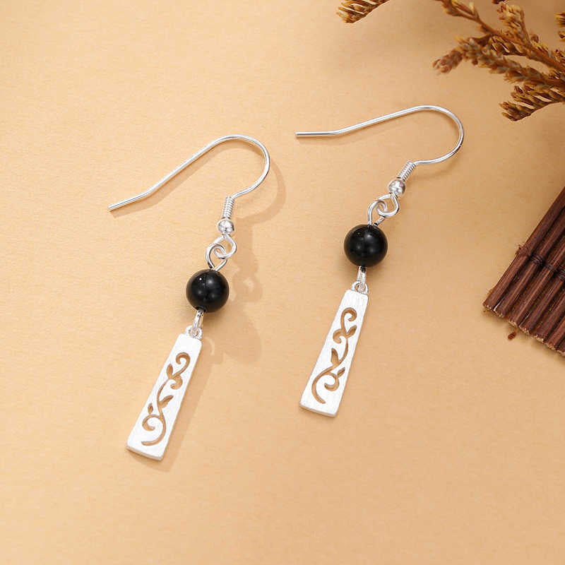 Black Agate Round Beads Female Niche High-grade Versatile Exquisite Ear Hook