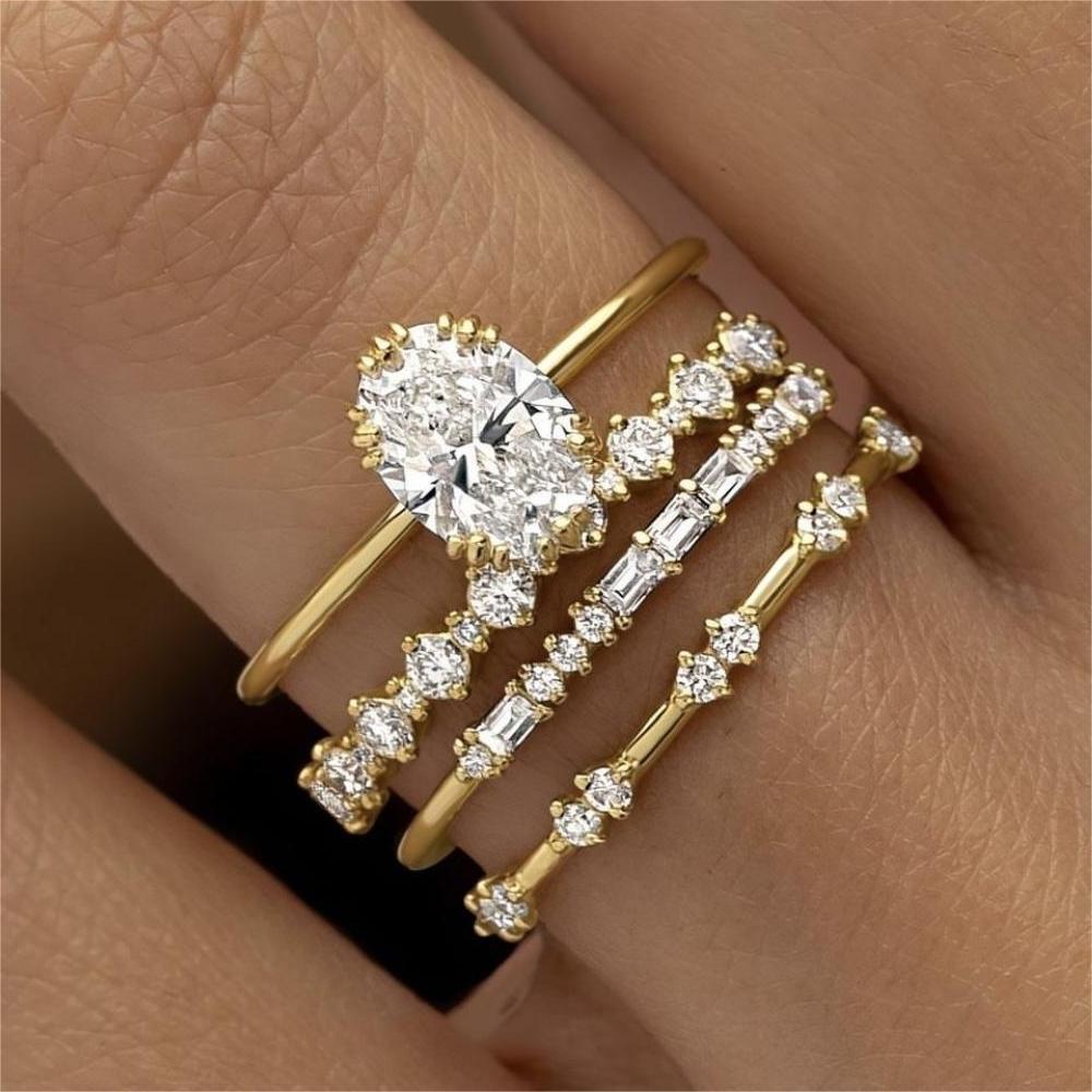 Comfortable Charming Women's Golden Fashion Three-piece Rings