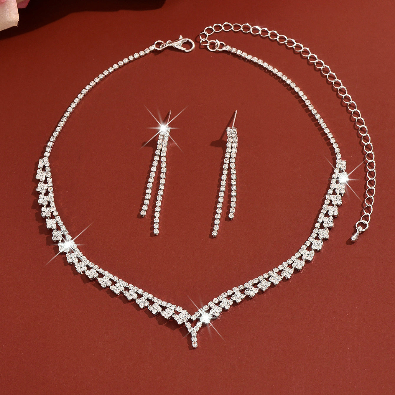 Women's Rhinestone Flower Ear Bridal Sweet High-grade Tassel Jewelry Set