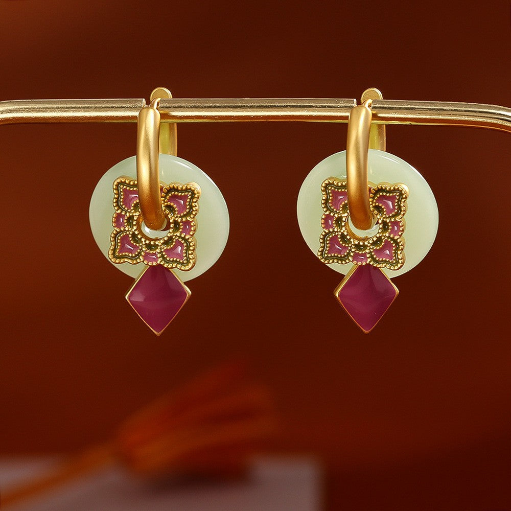 Glazed Fan-shaped Female Niche Advanced Design Multiple Ways Earrings