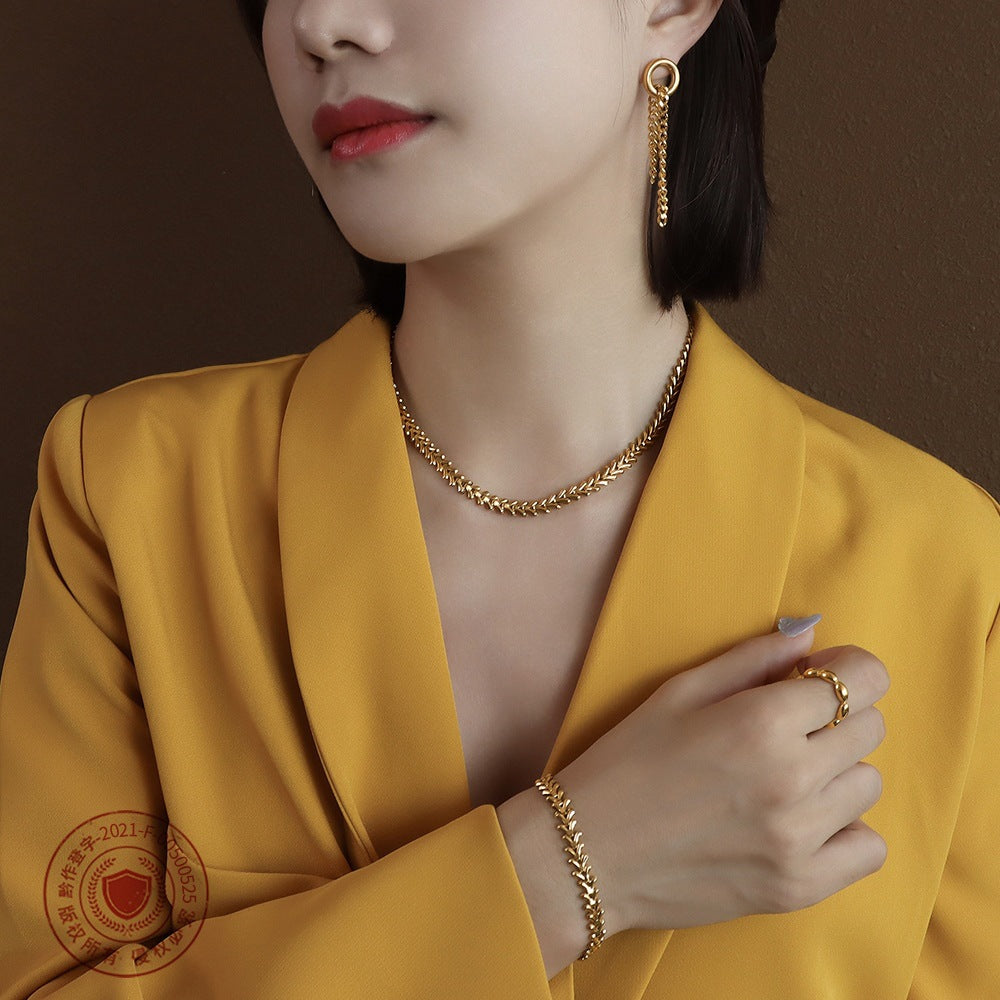 Fashion Personalized Leaf Collarbone Titanium Steel Jewelry Set