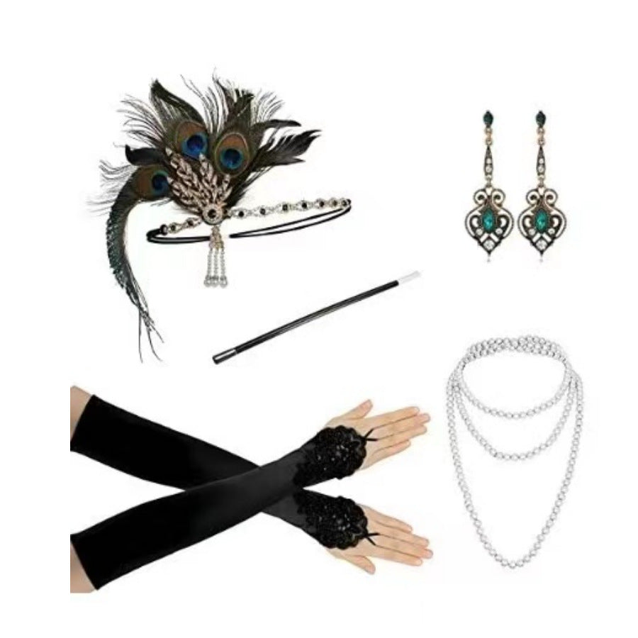Red Feather Hair Band Masquerade Single Jewelry Set