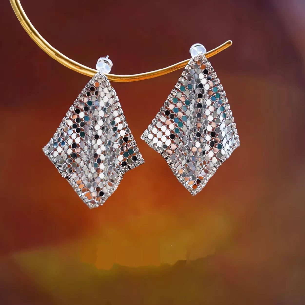 Diamond-shaped Sequins Zircon Tassel Fashion Exquisite French Earrings