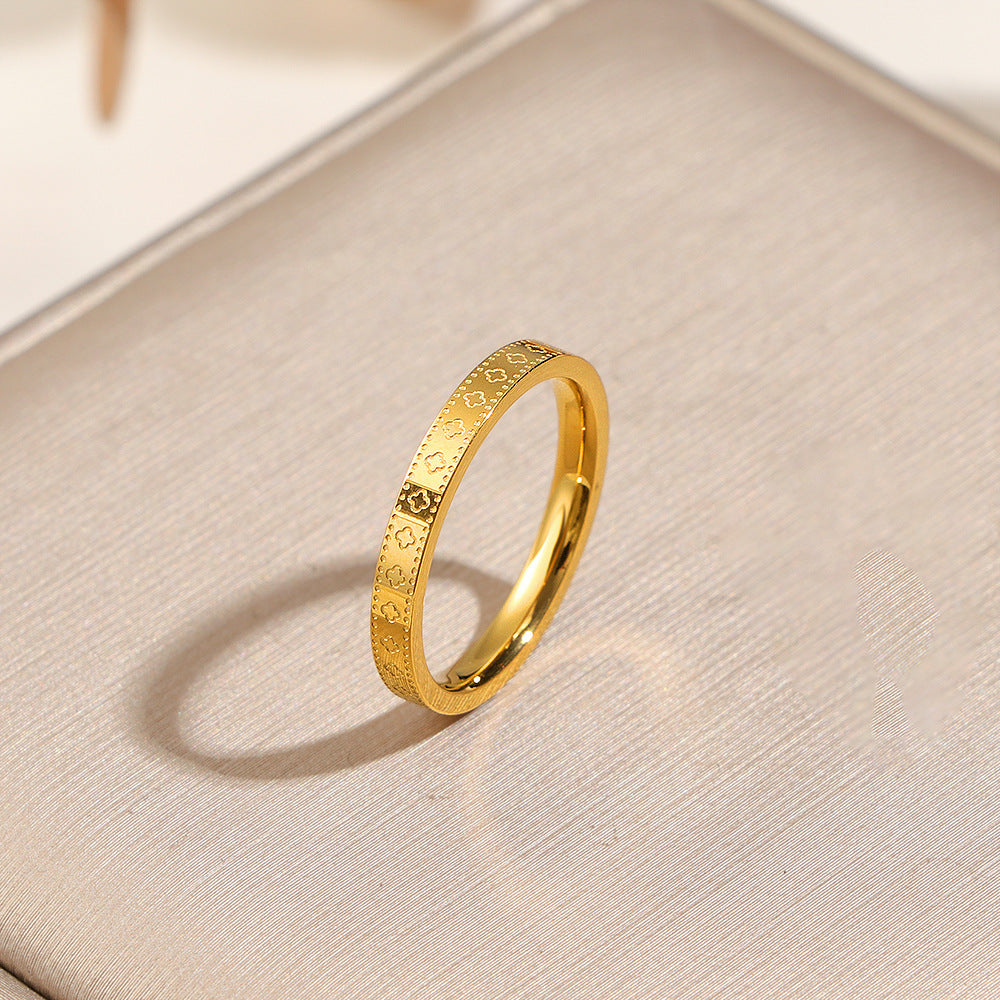 Clover Kaleidoscope Female Light Luxury High-grade Imitation Yellow Gold Colorfast Ring