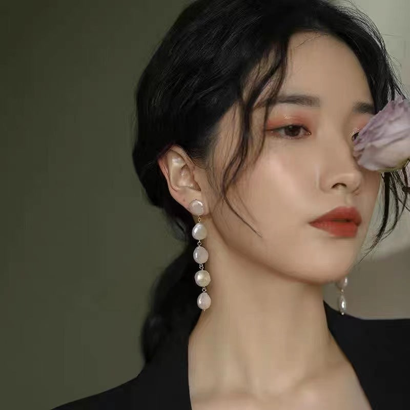 Chinese Temperament Fashion Baroque Pearl Female Long Fringe High Sense Earrings