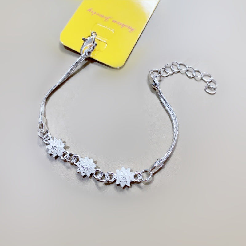 Vintage Sweater Chain Long Rose Flower Brushed Sier Plated Tourist Jewelry Set