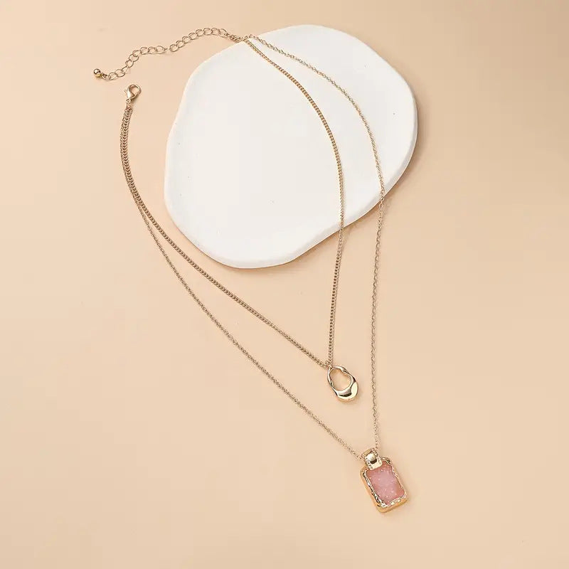 Square Color Resin Lady Twin Double Necklace