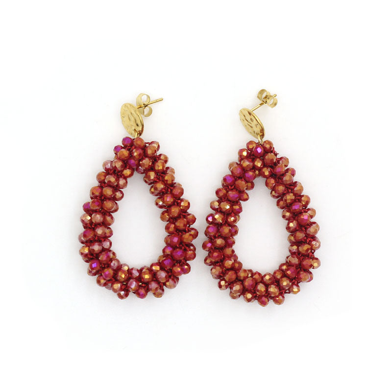 Women's Handmade Woven Crystal Fashion Water Drop Creative Bohemian Chic Earrings