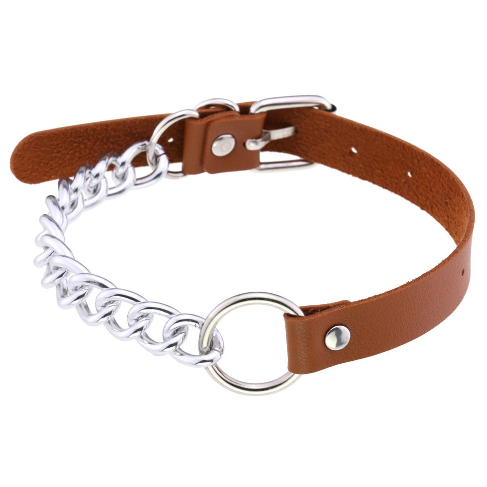 Leather Neckband Punk Metal Stitching Neck Strap Collar