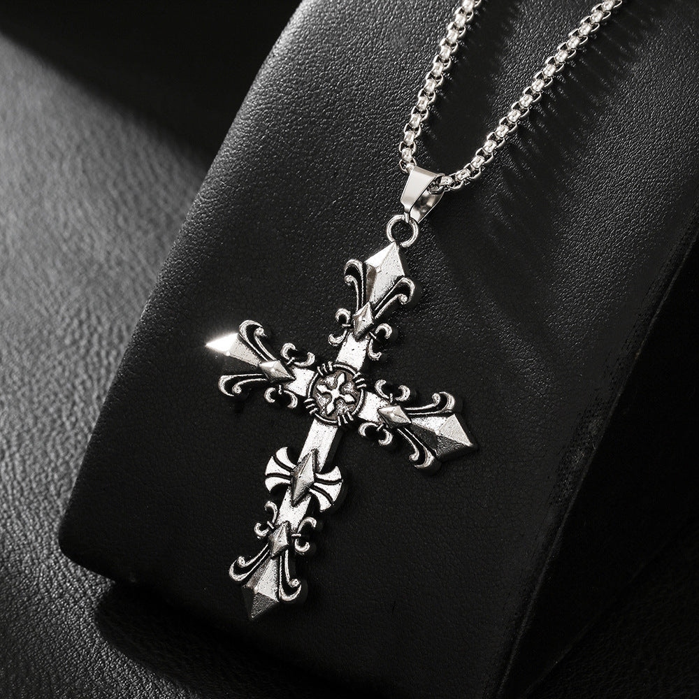 Retro Personality Cruciate Flower Cross Alloy Punk Hip Pendants