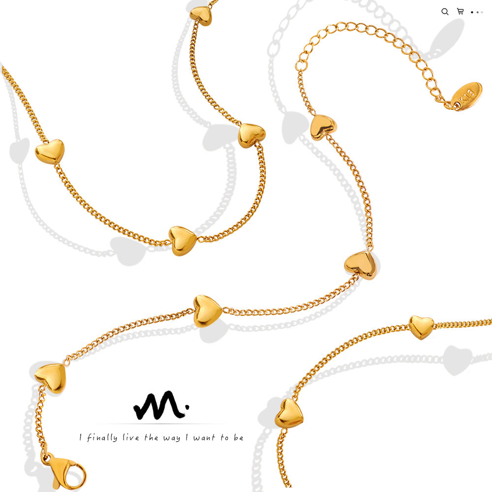 Korean Style Sweet Personalized Peach Heart Female Design Titanium Steel Bracelets