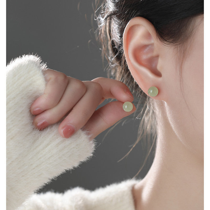 Sier Jade Color Ear Bone Female Gray Round Earrings