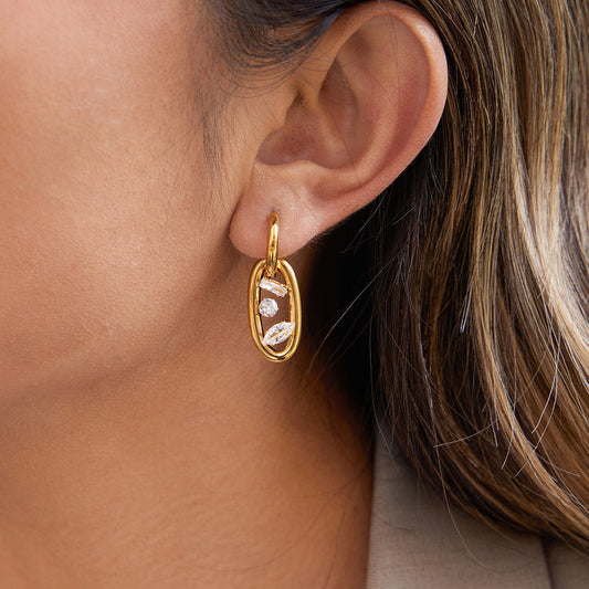 Golden Stainless Steel Zircon Light Luxury High-grade Earrings