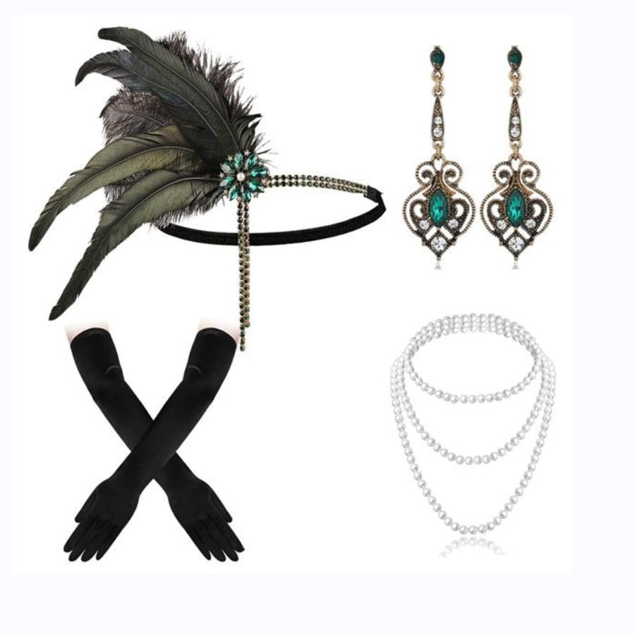 Red Feather Hair Band Masquerade Single Jewelry Set