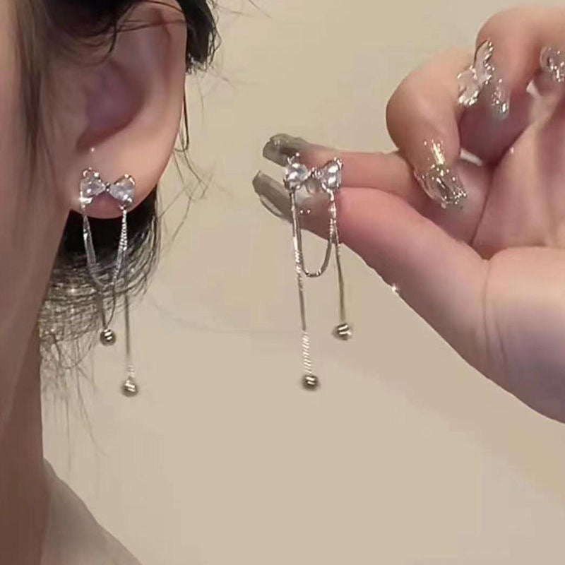 Fairy Tears Tassel Bow Zircon Female Earrings
