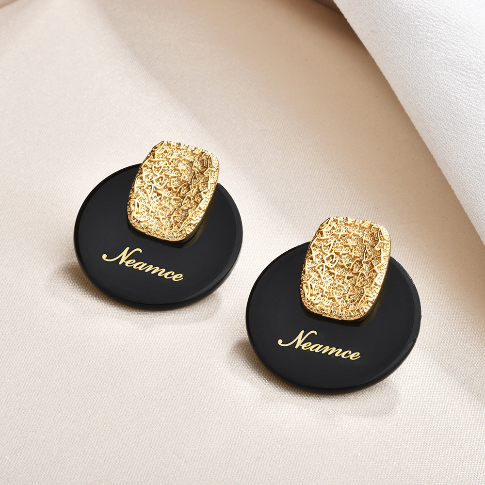 Retro English Letters Round French Fashionable Earrings