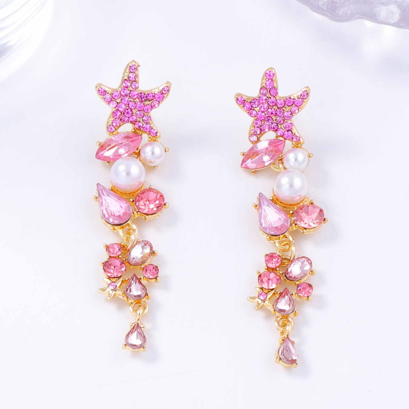 High-key Dignified Starfish Long Alloy Connection Earrings