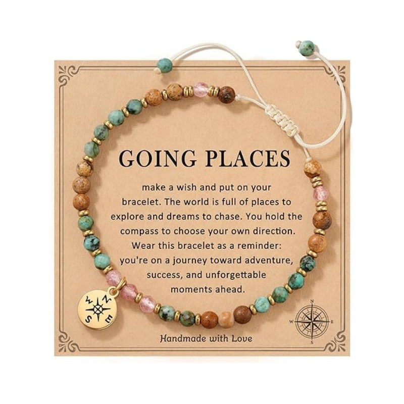 Women's Natural Stone Golden Cross Adjustable Band Bracelets
