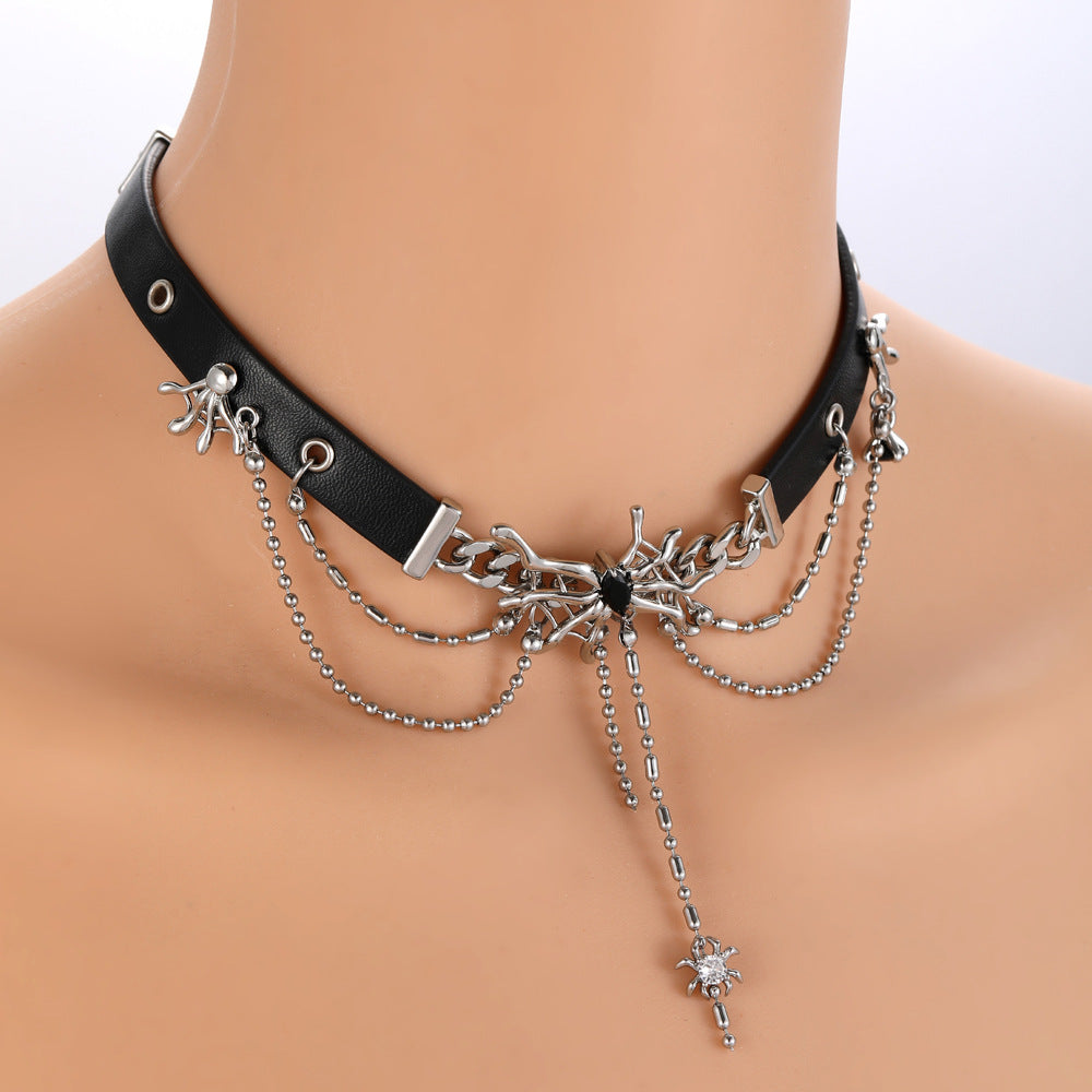 Women's Niche Sweet Cool Hot Spider Web Street Fashion Short Leather Collar