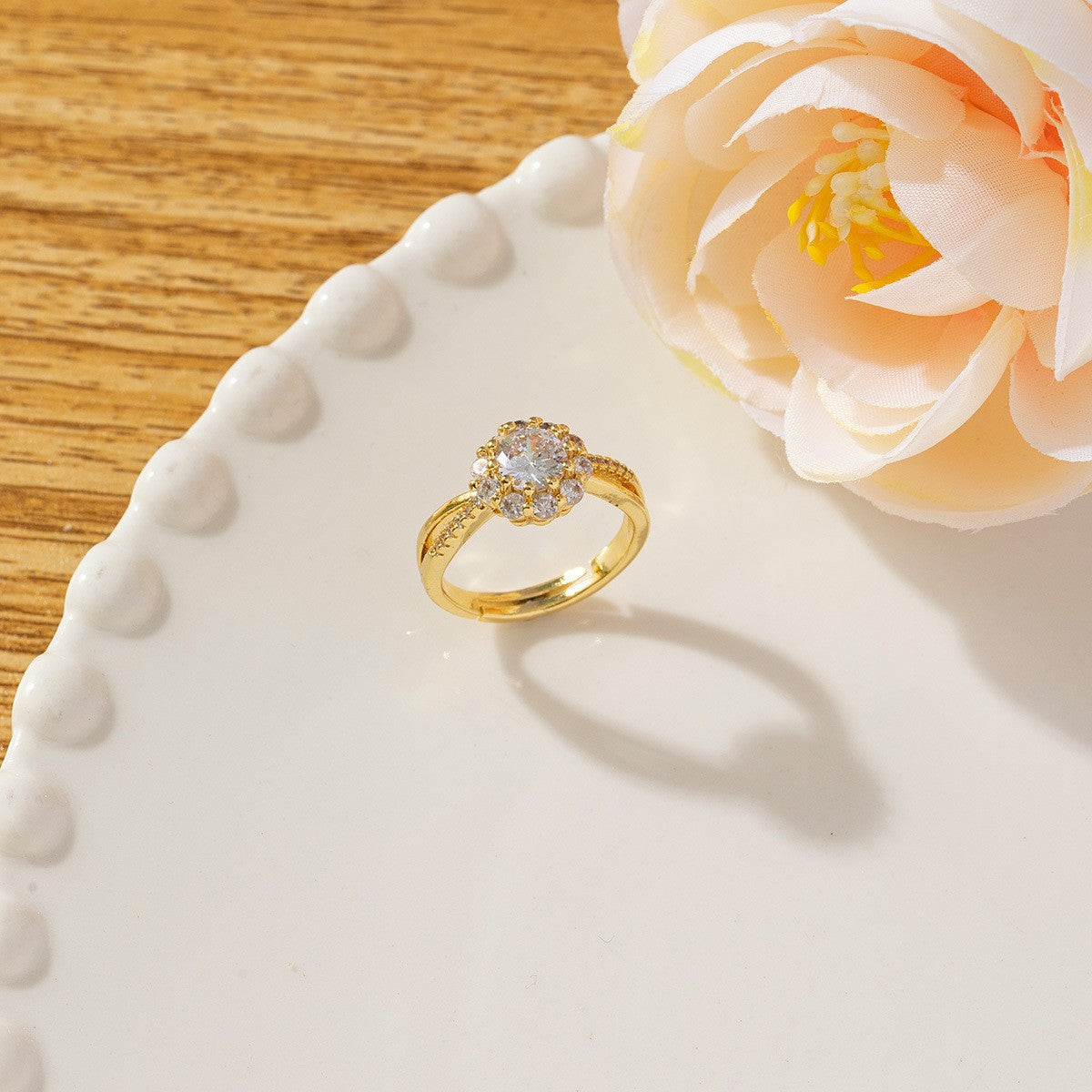 Temperament High Sense Loving Heart With Opening Adjustable Super Flash Ring