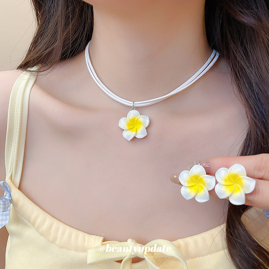 Needle Dopamine Flower Fresh Sweet Design Versatile Vacation Style Jewelry Set