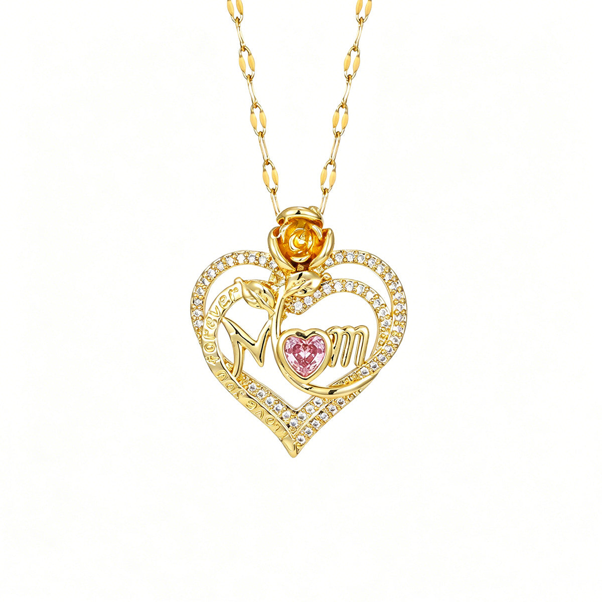 Fashion Elegant Rose Flower Love Heart Mother's Day Gift For Necklace
