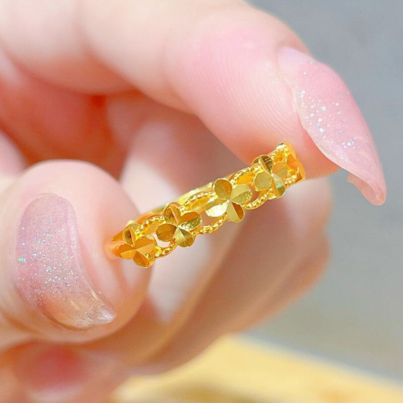 Gold Lucky Four-leaf Clover Opening Adjustable Rings