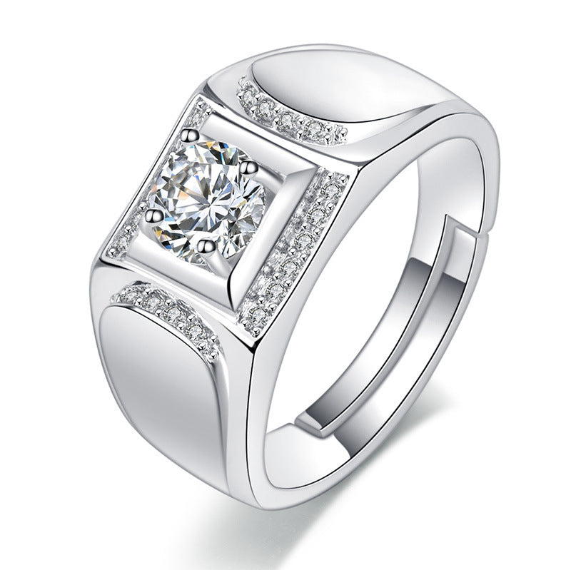 Men's Diamond Single Simulation Karat Wedding Classic Temperament Ring
