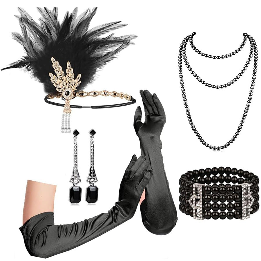 Red Feather Hair Band Masquerade Single Jewelry Set