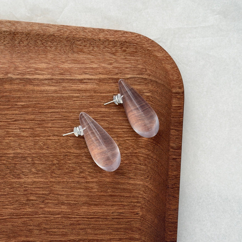 Water Drop Female Niche Commuter Transparent Resin Ball Ear Sier Earrings