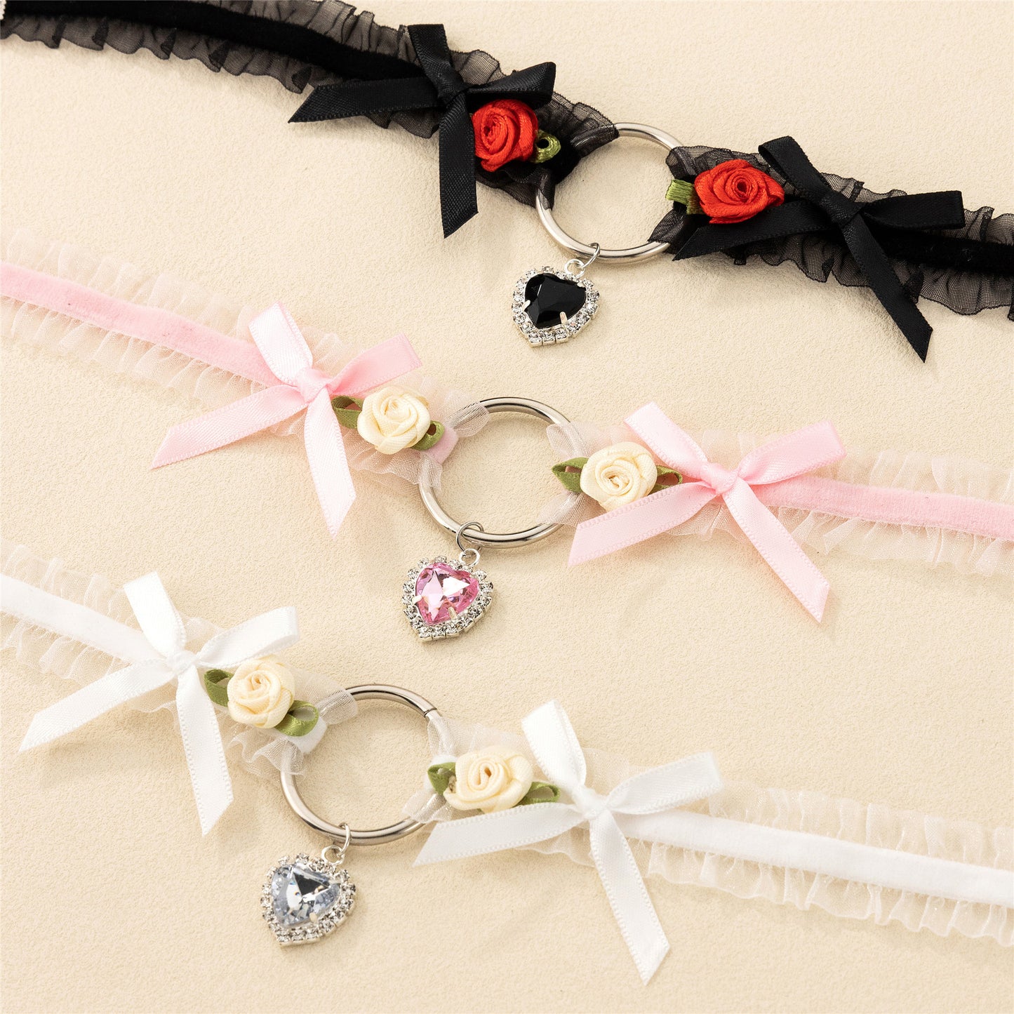Women's Rose Cute Lace Lolita Crystal Choker Necklaces