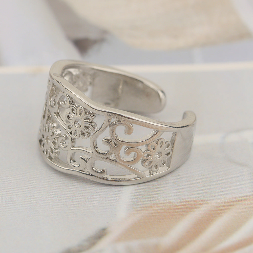 Female Simple High Sense Chinese Ethnic Style Flowers Rings