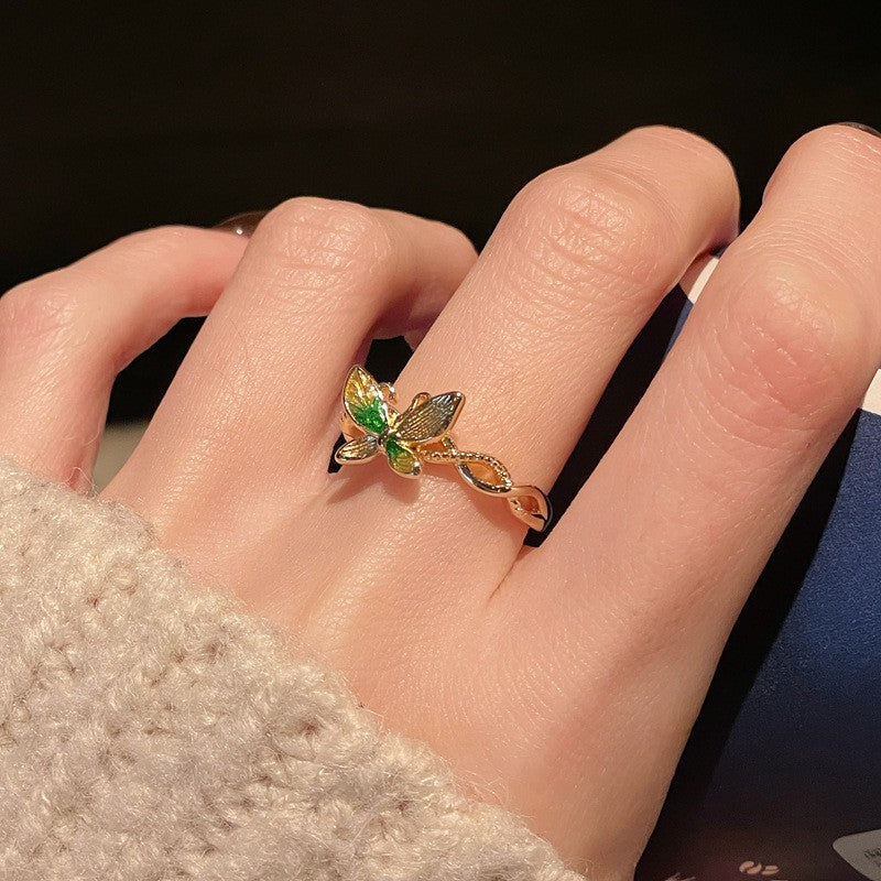 Paint Flower Spring Sequence Light Retro Small Pastoral Branch Tender Ring