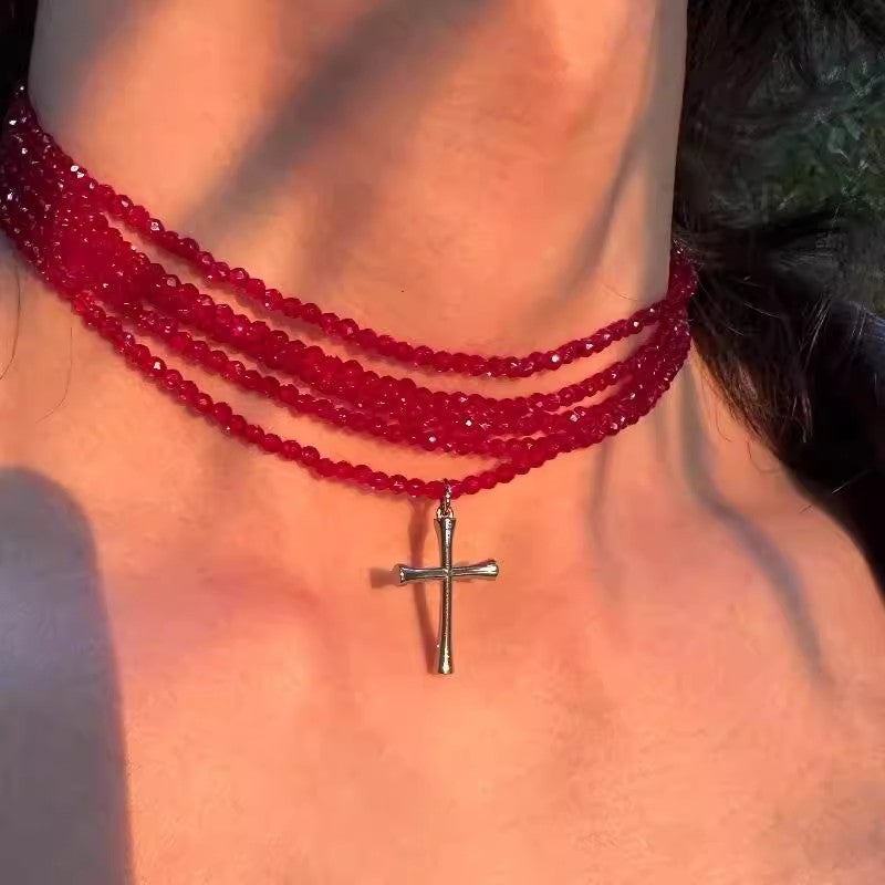 Fashion Design Red Integrated Cross Titanium Necklaces