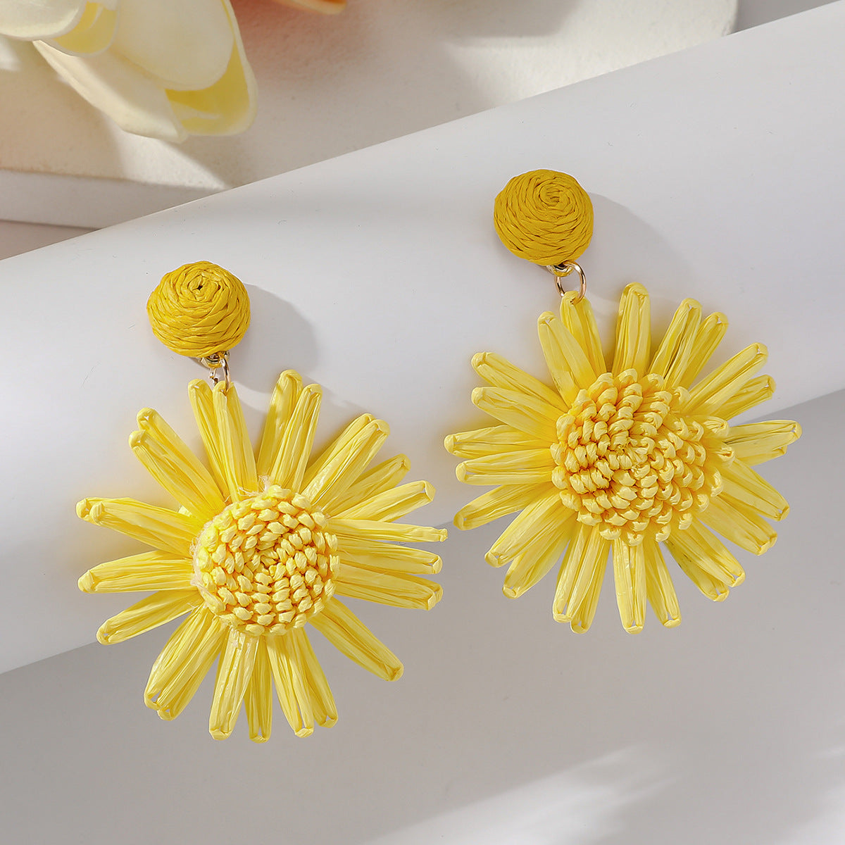 Bohemian Vacation Style Raffia Woven Sunflower Rings
