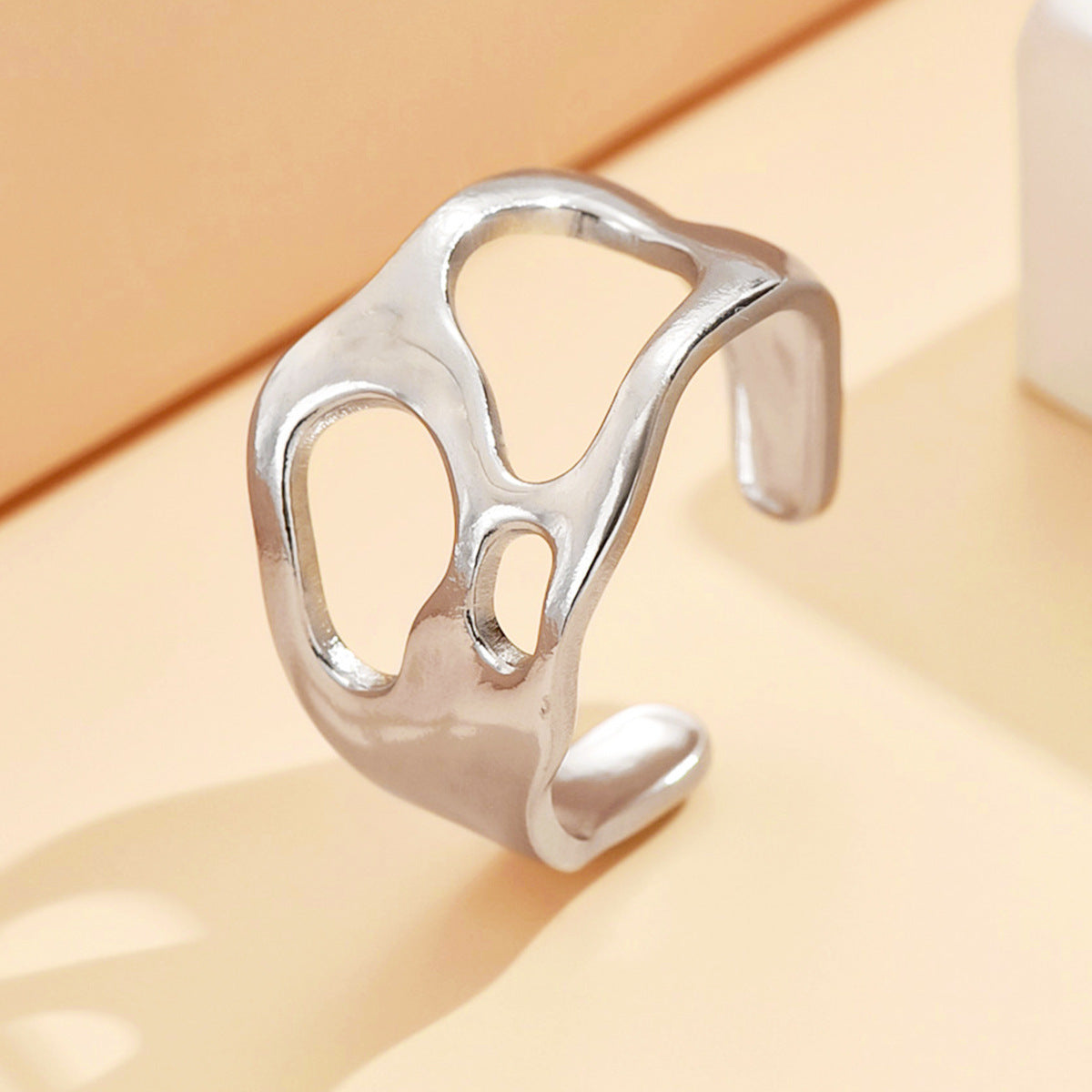 Baroque Irregular Liquid Design Stainless Steel Rings