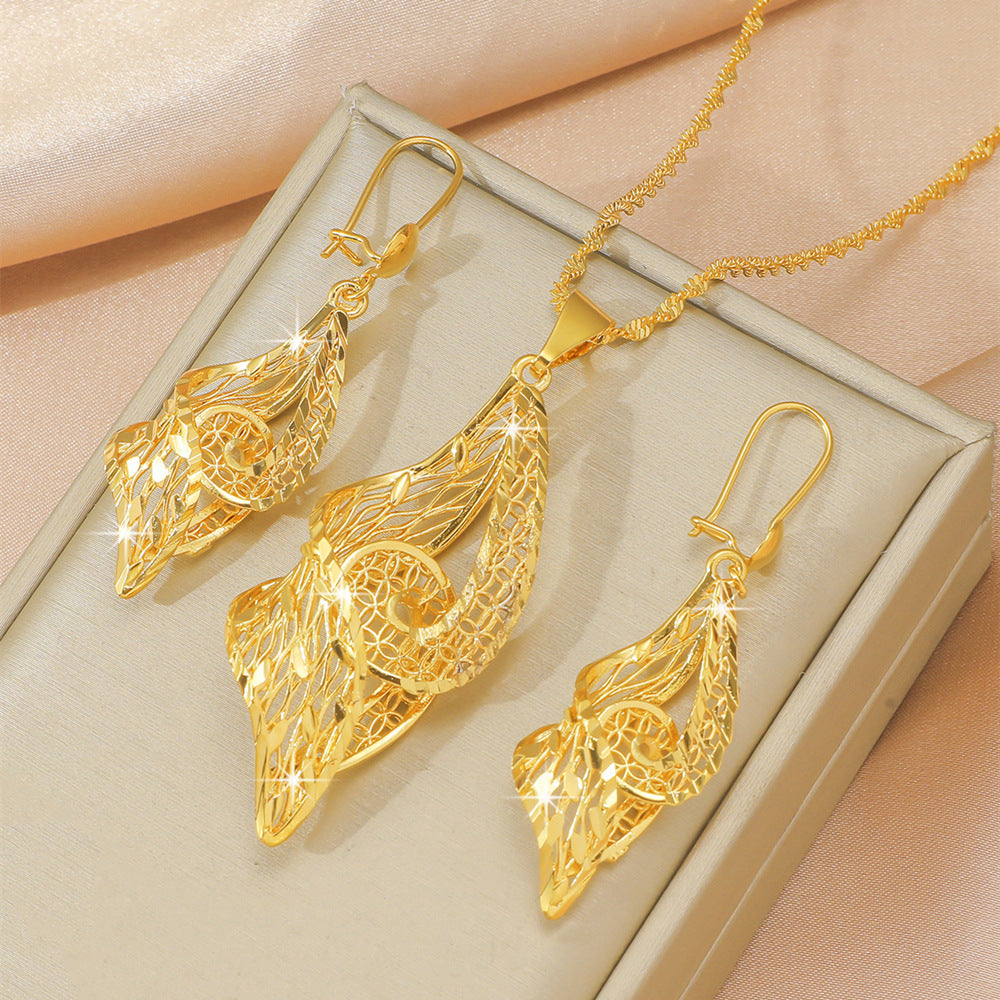 Gold-plated Copper Vietnam Placer Gold Leaves Flower Earrings