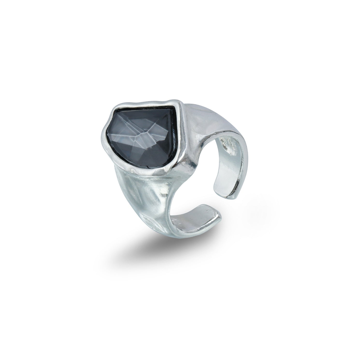 Cool Geometric Black Diamond Adjustable Female Personality Creative Opening Ring