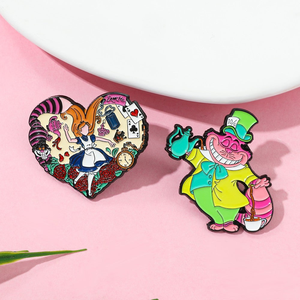 In Wonderland Cat Alloy Oil Drip Brooches