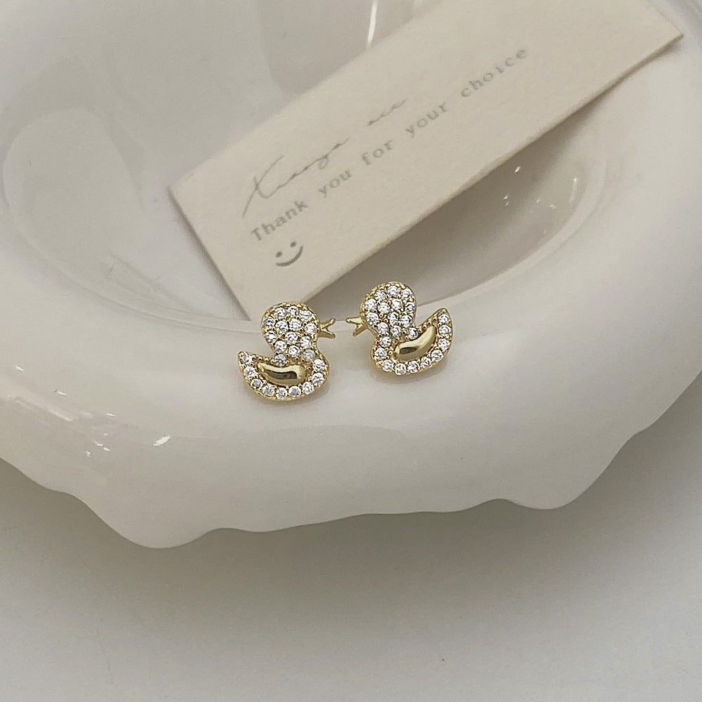 Style Cute Micro Inlaid Zircon Little Duck Earrings