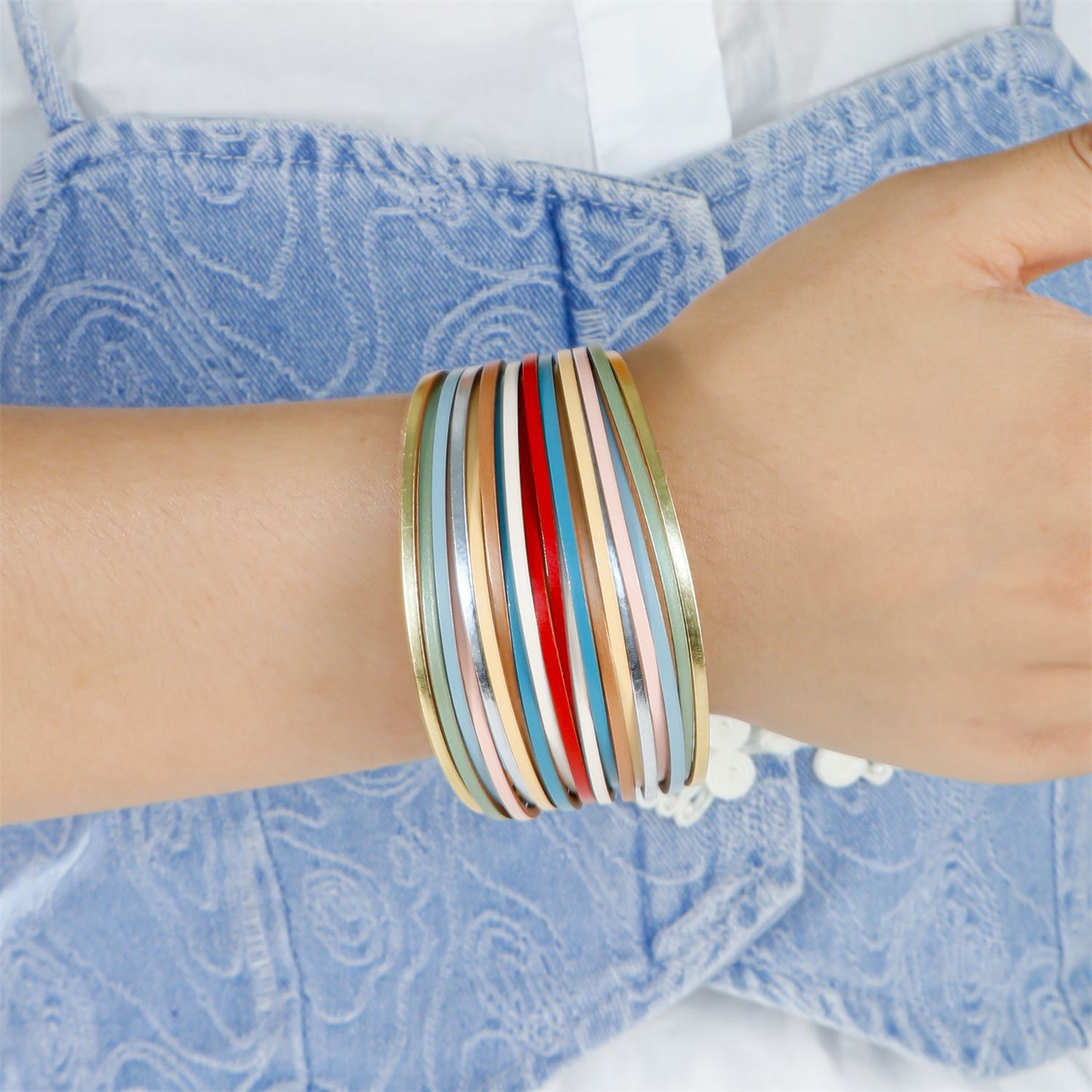 Women's Summer Rainbow Color Matching Leather Cord Fashion Magnetic Bracelets