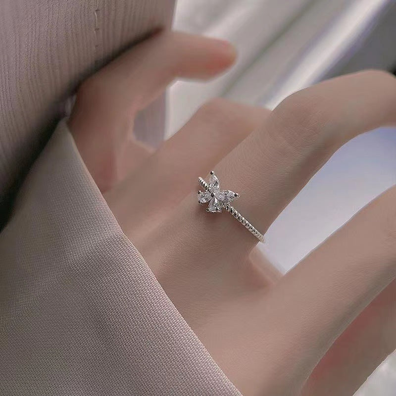 Rhinestone Butterfly Female Light Luxury Minority Design Adjustable Open Ring