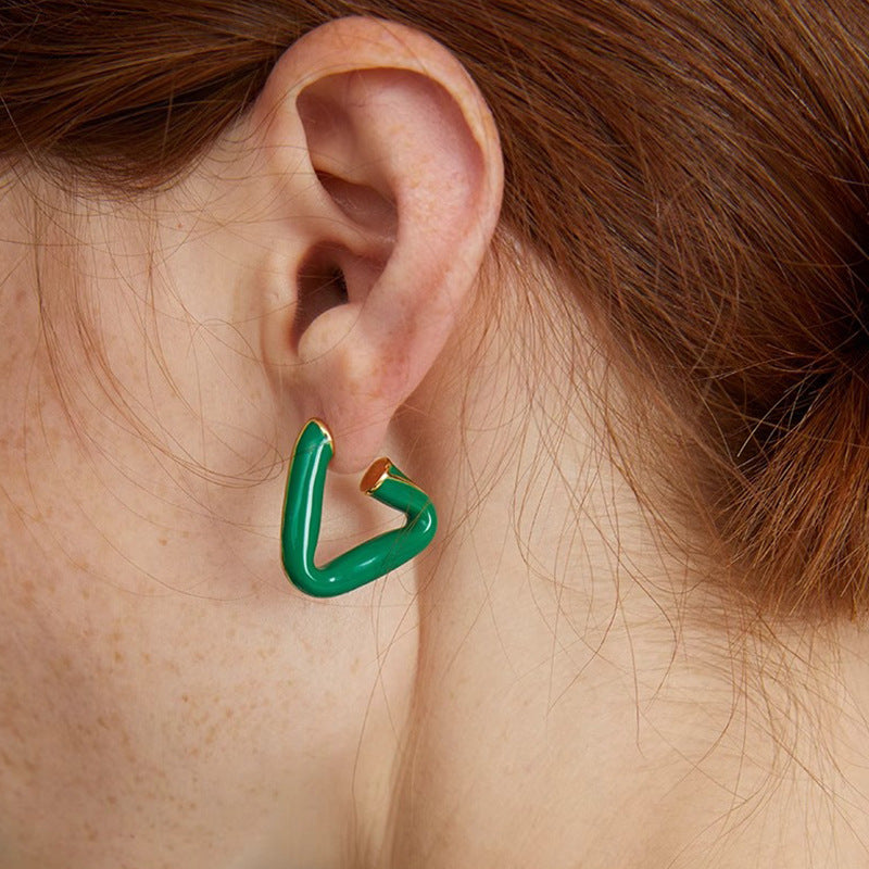 Triangle Enamel Drop Glazed Female Light Luxury Minority High Sense Stud Earrings