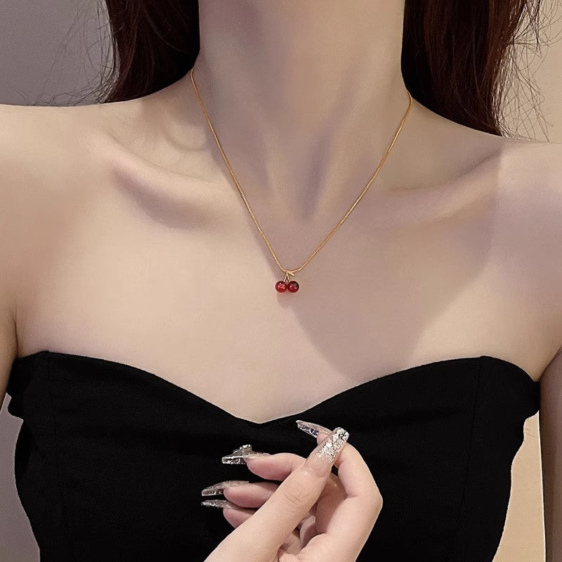 Exquisite Cherry Titanium Steel For Light Luxury High-grade Clavicle Necklaces